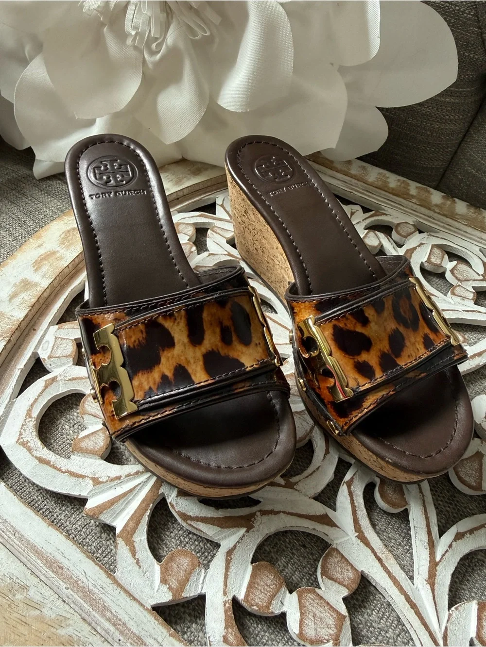 Tory Burch Leopard Print Platform Sandals Slides Shoes Women’s 6